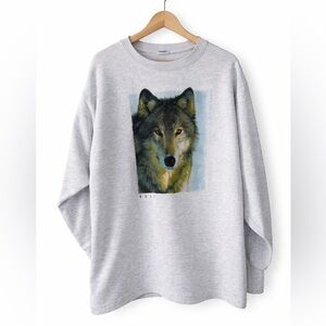 Vintage 90s Humor Designs Wolf Graphic Sweatshirt XL Unisex Nature Crewneck